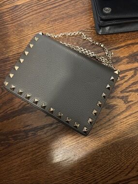 Valentino rockstud gray Leather Crossbody wallet on a Chain